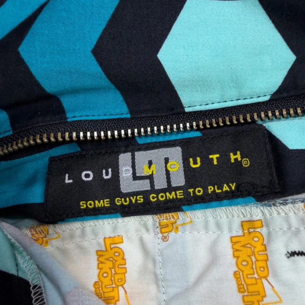 Loudmouth Golf Shorts Mens 32 Turquoise Black Hexagon Geometric Shining Pattern